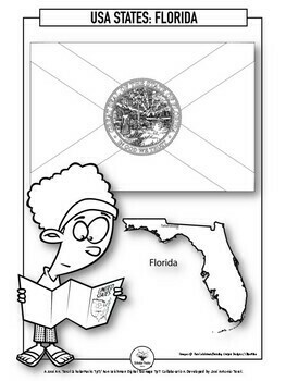 Preview of 50 US States. FLORIDA. Flash Cards / Hexagonal Cards. b&w ver.
