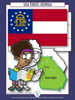 Preview of 50 US States. GEORGIA. Flash Cards / Hexagonal Cards. BIG Packet. Color-b&w ver.
