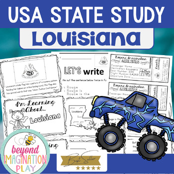 Preview of 50 US States - Louisiana State Study - Fun Facts, Flag, Map 