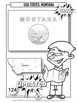Preview of 50 US States. MONTANA. Flash Cards / Hexagonal Cards. b&w ver.