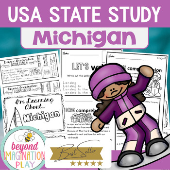 Preview of 50 US States - Michigan State Study - Fun Facts, Flag, Map