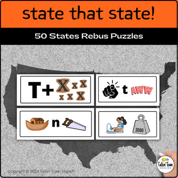 Preview of 50 US States Rebus Word Puzzles: Brain Break Language Game | Sub Plans Geography