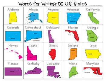 Preview of 50 US States Word List - Writing Center