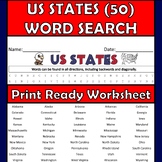50 US States Word Search - American Geography (USA) - Work