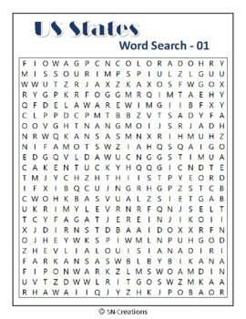 50 US States Word Search & Word Scramble Puzzle worksheet. by SN-Creations