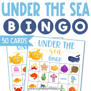 Preview of 50 Under the Sea Bingo Cards Classroom Game, Bingo Game Party Game, Work Office