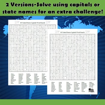 50 United States Capitals Word Search Puzzle ...