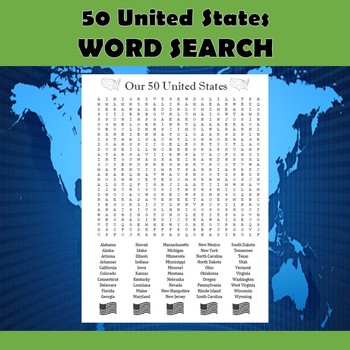 50 State Word Search Worksheets Teaching Resources Tpt