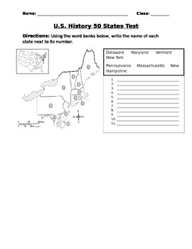 50 United States By Region Test With Word Bank Answer Key By Eric Long