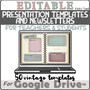 Preview of 50 VINTAGE presentation TEMPLATES for Google Slides™ - Add your text, pics...