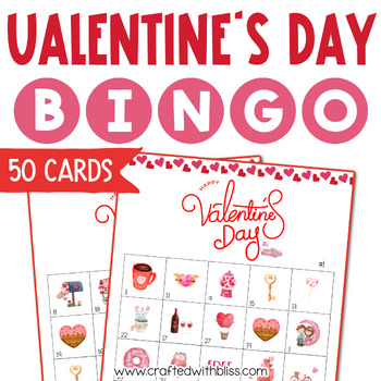 50 Valentine’s Day Bingo Cards Classroom Game, Bingo Game, Party Game ...