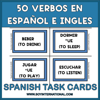 Preview of 50 Verbos en español e inglés más utilizados y sus pronombres TASK CARDS