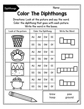 Vowel Diphthongs oi oy ou ow Diphthongs Worksheets | TpT
