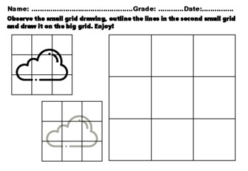 Preview of 50 Weather Easy Grid Drawing Activities, Weather Art Plan, Math.Content.7.G.A.1