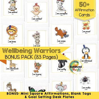 Preview of 50 Wellbeing Warrior Affirmation Cards BONUS PACK - Tribal Animal, Desk Plates