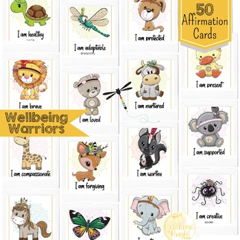 Preview of 50 Wellbeing Warrior Affirmation Cards Tribal Animal Printables, Calm Corner