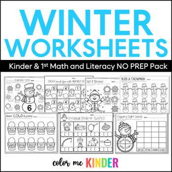 Preview of 50 Winter Themed Math & ELA Worksheets for Kinder/1st Grade