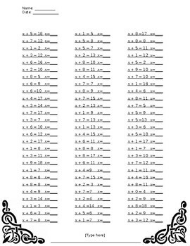 Preview of 50 Worksheets for Single Digit Variable Addition - Solve for x