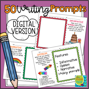 Preview of 50 Writing Prompts with Checklist | Distance Learning | Digital Learning