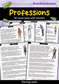 Preview of 50 career cloze texts with solutions - 50 jobs - professions (English)