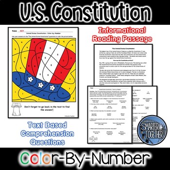 Preview of Constitution Day Informational Text Color by Number Activity