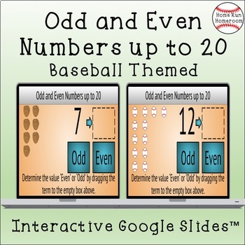 Preview of Even & Odd Numbers up to 20 Interactive Google Slides™ - Baseball Themed