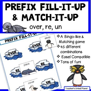 Preview of Prefix SOR Games/Activities -Over, Re, Un - a Bingo-like & Matching game + Easel