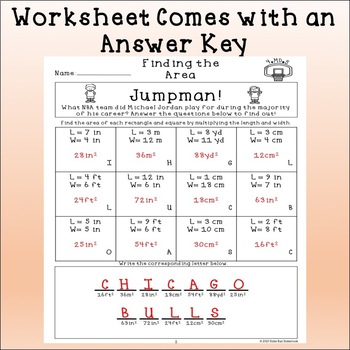Area Worksheet Fourth Grade - Basketball Themed 4.MD.3 by Home Run