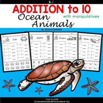 Preview of Ocean Animals Addition to 10 with Manipulatives | Summer