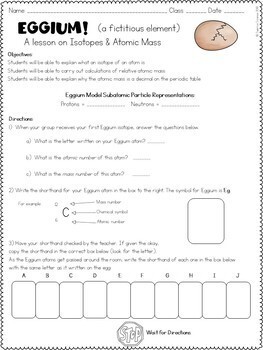 Isotopes and Atomic Mass Activity : Eggium by Sunrise Science | TpT