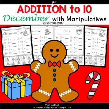 Preview of Christmas Addition to 10 | Math Manipulatives | Worksheets