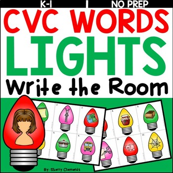 Preview of Christmas CVC Words | Lights | Literacy Center | Write the Room