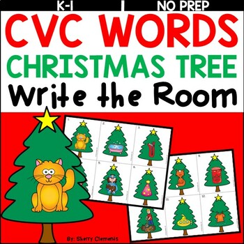 Preview of Christmas CVC Words | Christmas Tree | Literacy Center | Write the Room