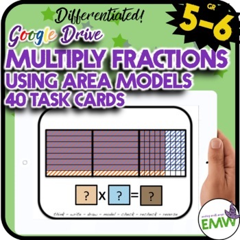 Preview of Distance Learning Google Multiply Fractions Area Model Task Cards