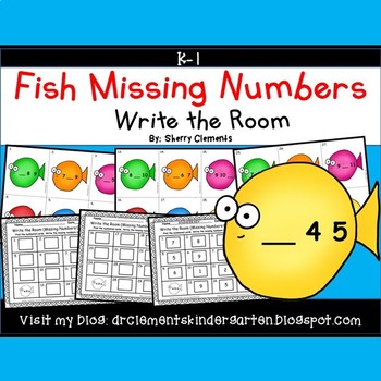 Preview of Summer Missing Numbers to 10 | Fish | Math Center | Write the Room | Task Cards