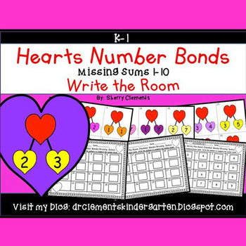 Preview of Valentines Day Number Bonds | Hearts | Part Part Whole | Center | Write the Room