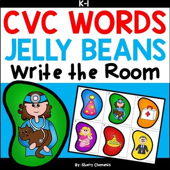 Preview of Easter CVC Words | Jelly Beans | Literacy Center | Write the Room | Short Vowels
