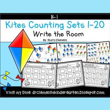 Preview of Kites Counting to 20 | Spring | Summer | Weather | Math Center | Write the Room