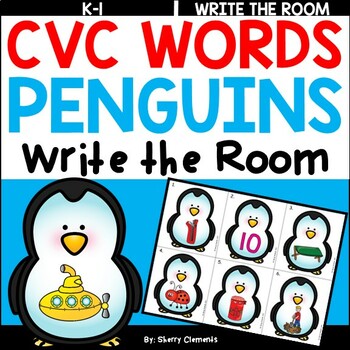 Preview of Winter CVC Words | Penguins | Literacy Center | Write the Room