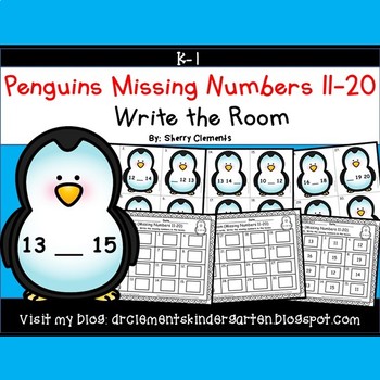 Preview of Winter Missing Numbers 1-20 | Penguins | Math Center | Write the Room