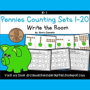Preview of Pennies Counting to 20 | Money | Math Center | Write the Room
