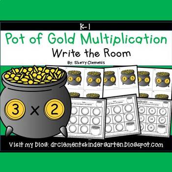 Preview of St Patricks Day Multiplication | Pot of Gold | Math Center | Write the Room