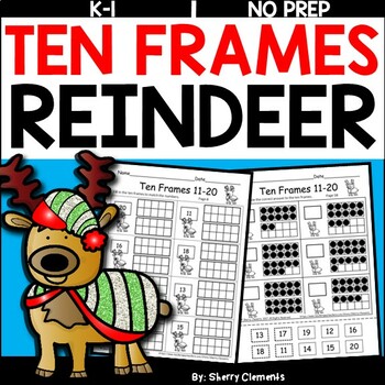 Preview of Christmas Ten Frames | Reindeer | Worksheets | Cut and Paste