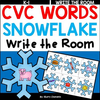 Preview of Winter CVC Words | Snowflakes | Literacy Center | Write the Room
