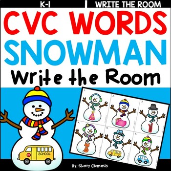 Preview of Winter CVC Words | Snowman | Literacy Center | Write the Room