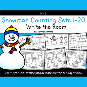 Preview of Winter Counting to 20 | Snowman | Math Center | Write the Room