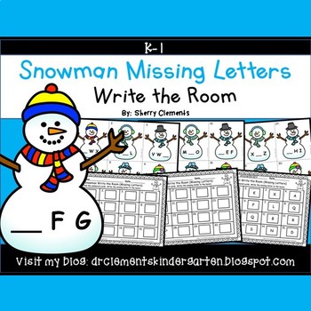 Preview of Winter Missing Letters | Snowman | Literacy Center | Write the Room | ABC Order