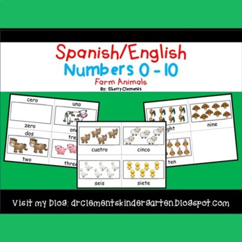 Preview of Spanish and English Numbers 0-10 | Farm Animals | Flash Cards