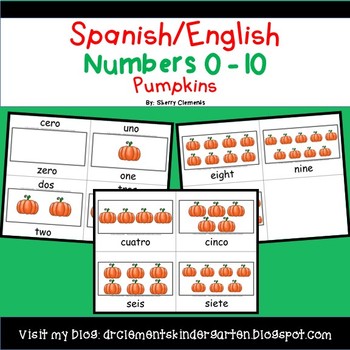 Preview of Thanksgiving Pumpkins | Spanish and English Numbers to 10 | Number Words | Fall