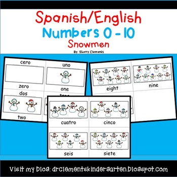 Preview of Spanish and English Numbers to 10 | Winter | Snowmen | Number Words